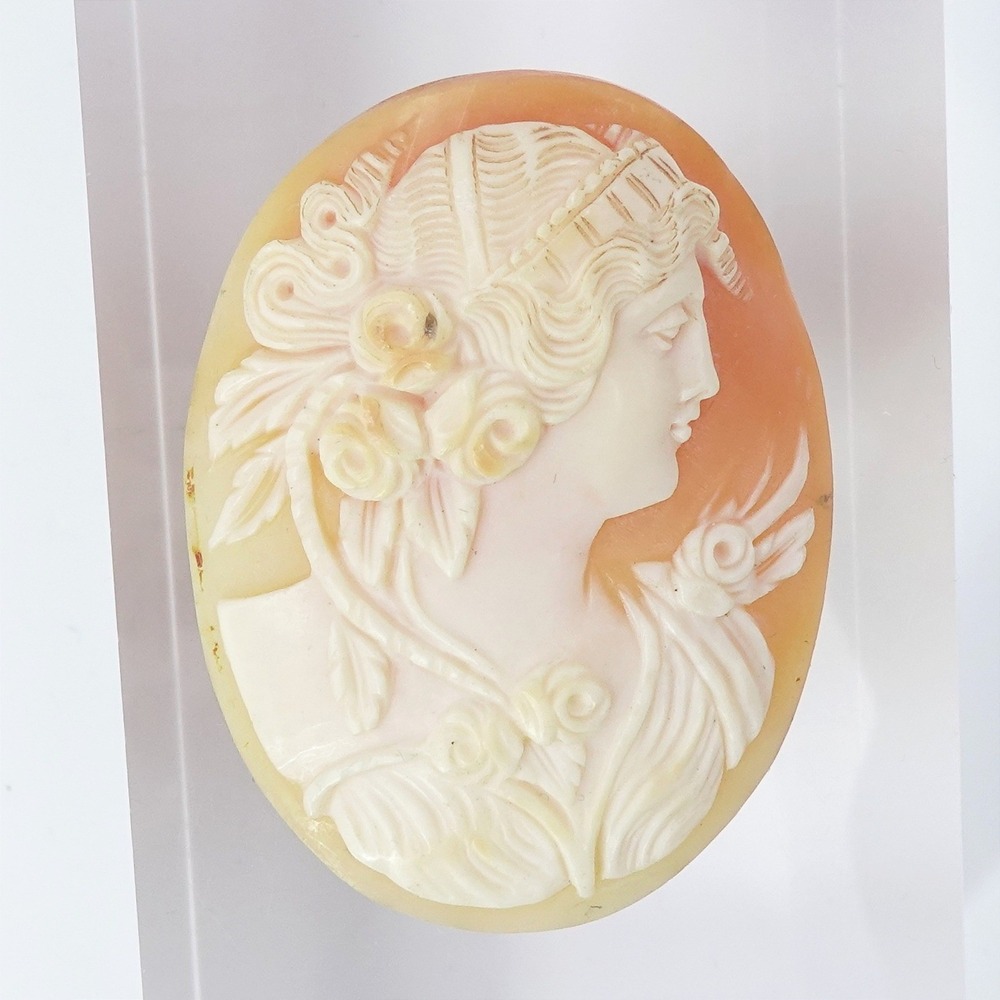 Antique High-Relief Hand Carved Shell Cameo Art Nouveau‎ Floral Unmounted